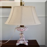 D09. Pink Porcelain lamp with cherubs. Some minor breakage. - $42 